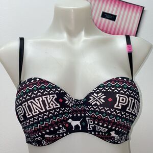 🔥VICTORIA SECRET Pink logo BRA multi-way strapless  push-up SZ32D New